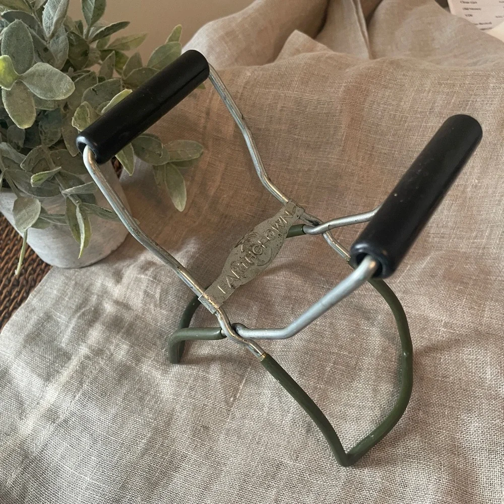 Vintage Earthgrown Canning Jar Lifter Tongs Green Rubber Coated w/ Wood Handles